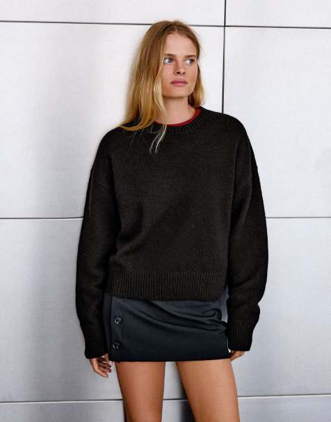 Bershka trui met ronde hals in zwart - view 1