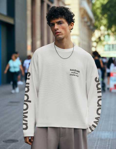 Bershka trui met structuur en print in wit - view 1