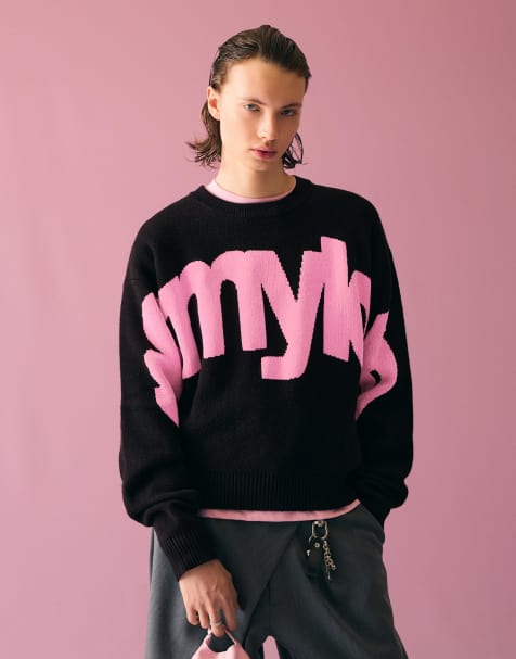 Bershka - Trui van chenille met print in roze - view 1