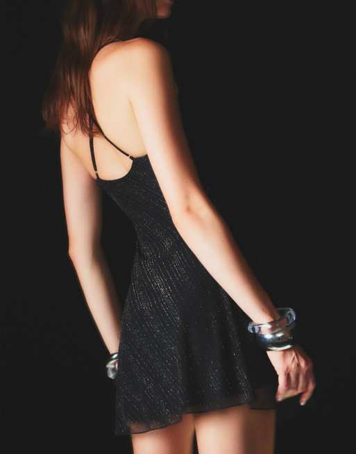 Bershka Tulle mini dress with rhinestones in black