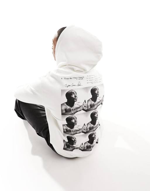Bershka – Tupac – Kapuzenpullover in Weiß