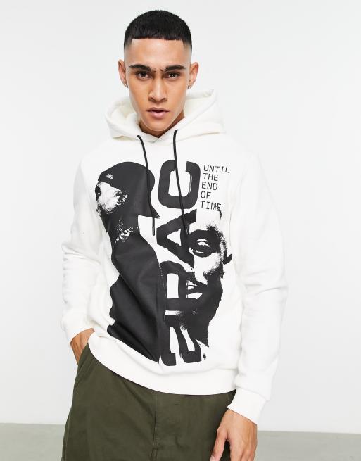 Bershka Tupac printed hoodie in white ASOS