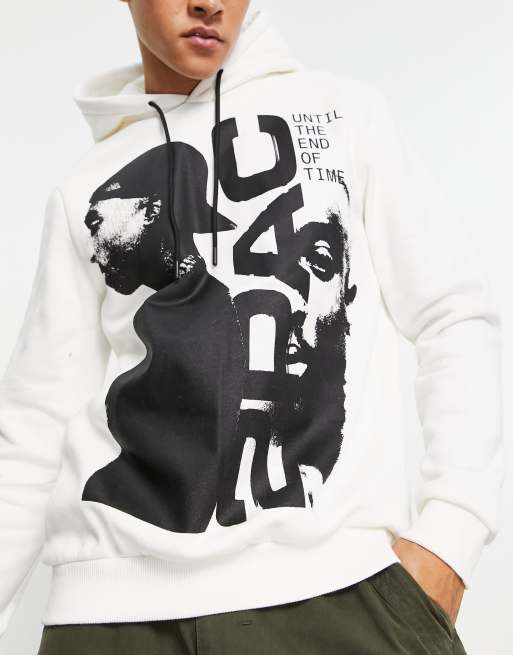 Bershka Tupac printed hoodie in white