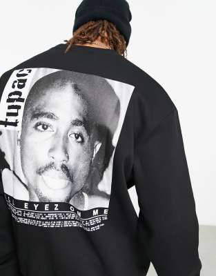 ASOS DESIGN unisex license oversized sweatshirt with Tupac prints in black