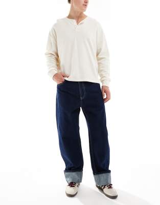 Bershka Bershka turn up straight jean in indigo-Blue