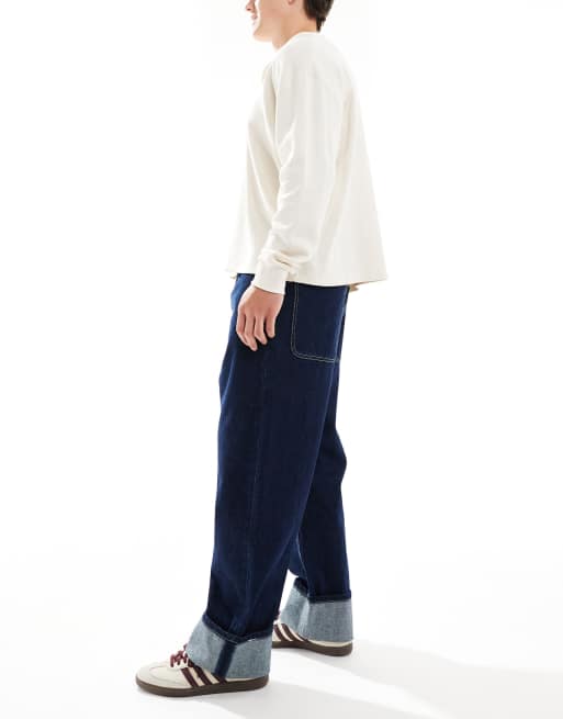 【BERSHKA】turn-up straight jeans ベルシュカ デニム Bershka turn-up straight jeans in indigo | ASOS