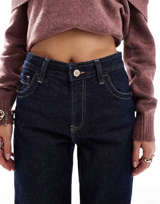 Bershka turn up wide leg jeans in dark wash