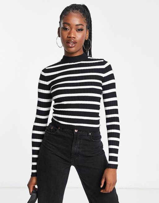 Bershka turtle neck sweater in black and white stripe ASOS