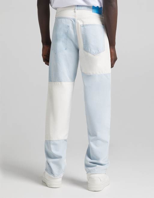 Bershka – Tvåfärgade jeans i 90-talsinspirerad, tvådelad design, 2 av 4