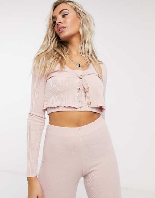 Bershka - Tvillingesæt med cami og cardigan i sart lyserød - Del af sæt