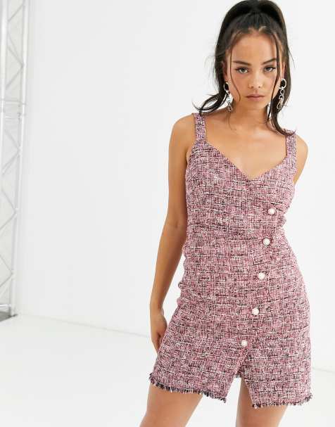Bershka tweed wrap dress in multi - view 1
