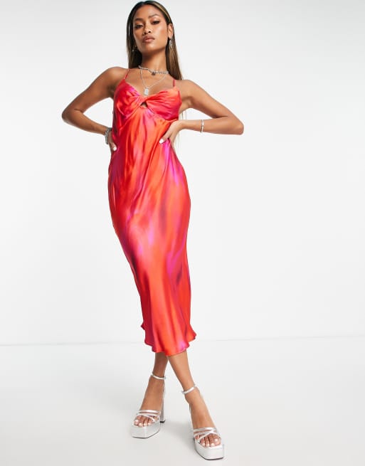 Midi red hot sale satin dress