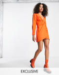 Bershka twist front shirt dress in bright orange