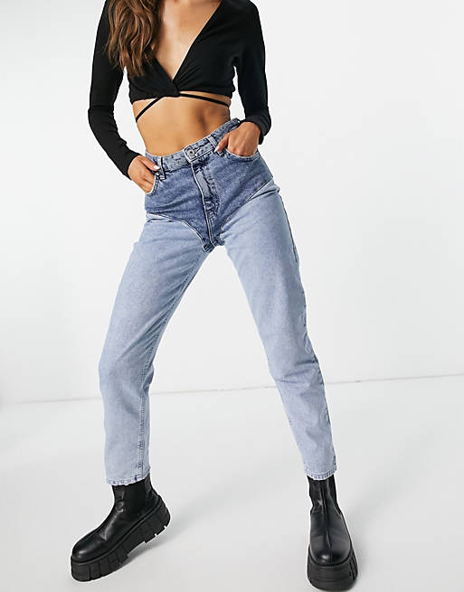 gebruik aanvulling Vervolg Bershka two tone 90s mom jeans in blue | ASOS