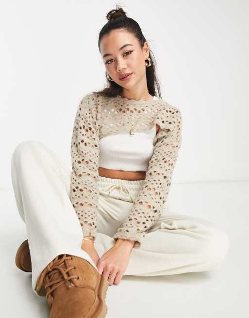 ASOS DESIGN sweater in open stitch in cream