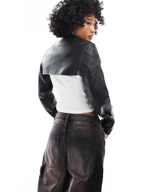 Black denim ultra-cropped jacket