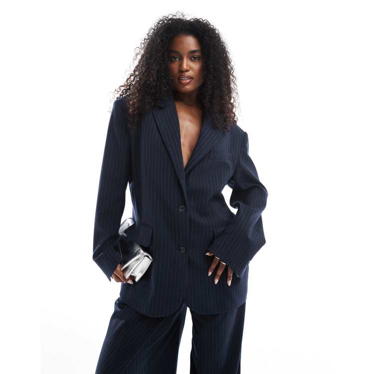 Bershka ultra oversized blazer co-ord in navy stripe ASOS - Main Image