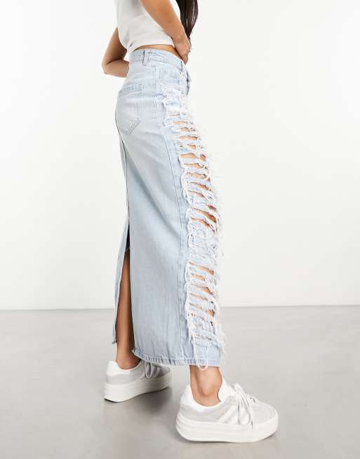 Denim midi shop skirt ripped