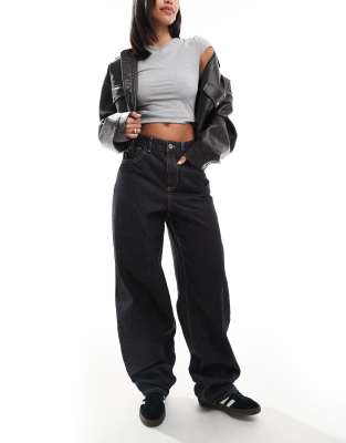 ultra wide leg contrast stitch jeans in black