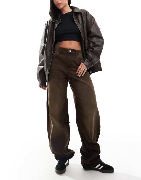 Bershka ultra wide leg jeans in brown - view 1