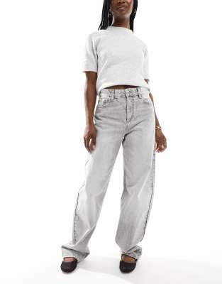 ultra wide leg jeans in light gray