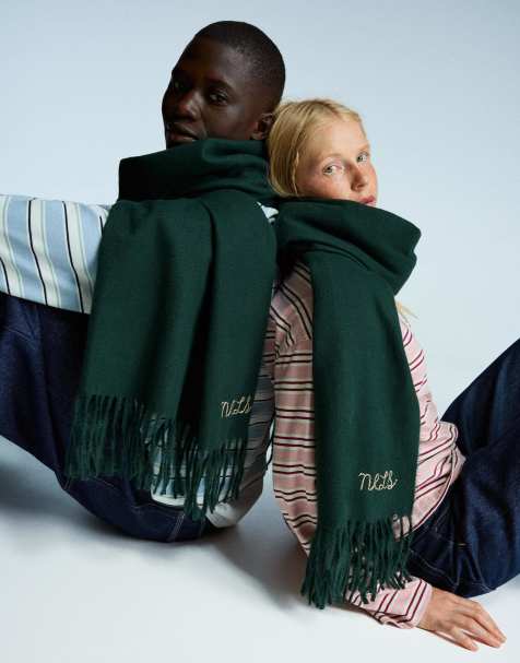 Bershka unisex embroidered scarf in green - view 1