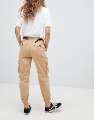 Bershka utility cargo pants in beige | ASOS