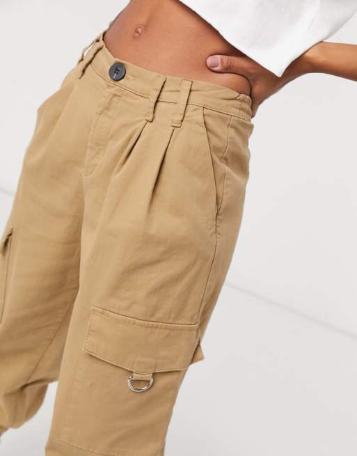 Bershka utility cargo pants in beige ASOS