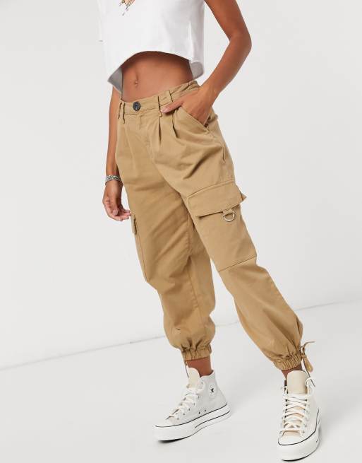 Bershka cuffed cargo pants in brown exclusive at ASOS