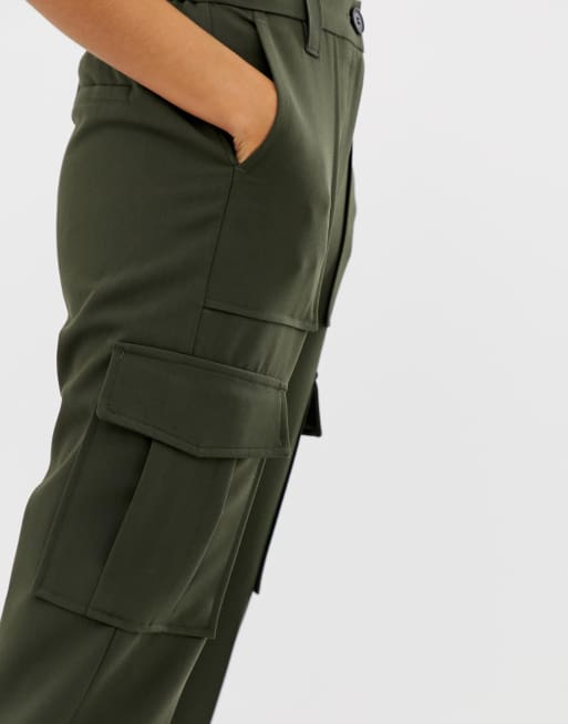 Bershka utility cargo trouser in khaki, ASOS