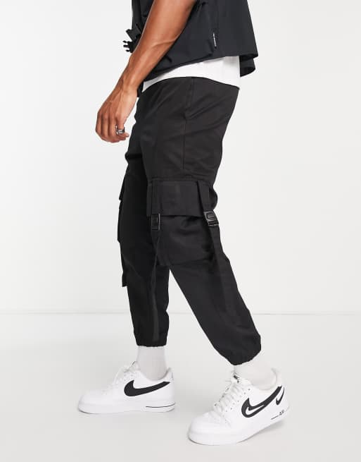 Bershka utility cargo trouser in black