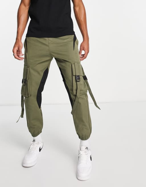 Bershka - Utility-cargobroek in kaki