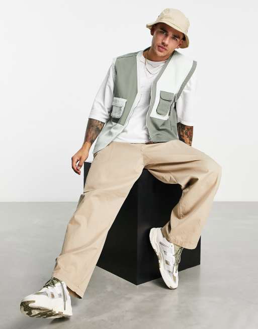 Bershka utility gilet in khaki