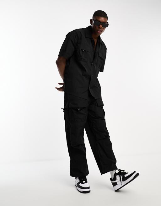Bershka utility parachute cargo pants in black (part of a set) ASOS
