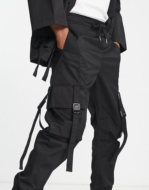 Bershka utlity cargo pants in black