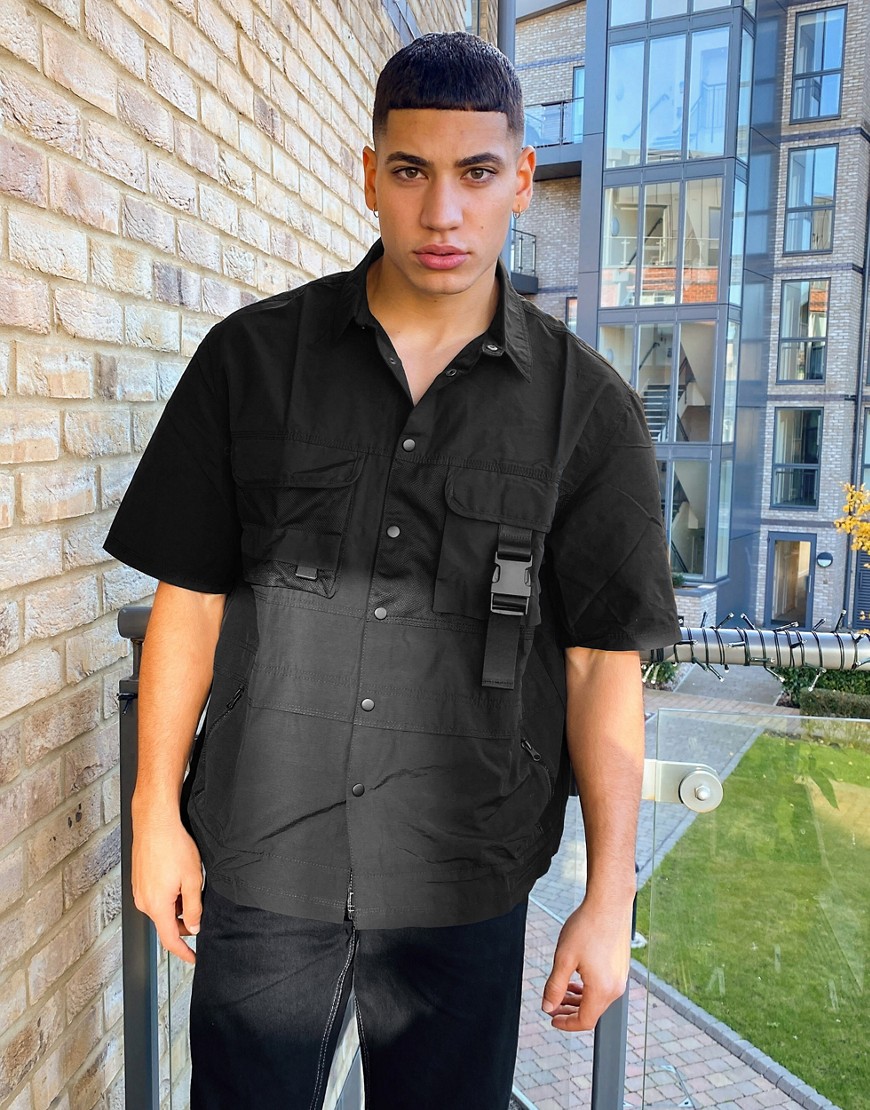 Bershka utlity overshirt with multipockets-Black