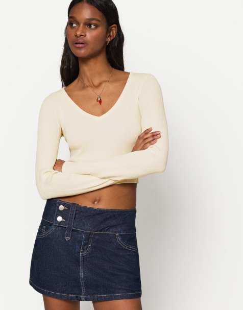 Bershka V-neck sweater in white - view 1