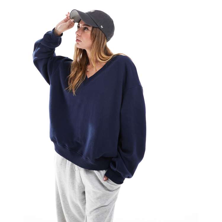 Bershka v neck sweatshirt in navy | ASOS