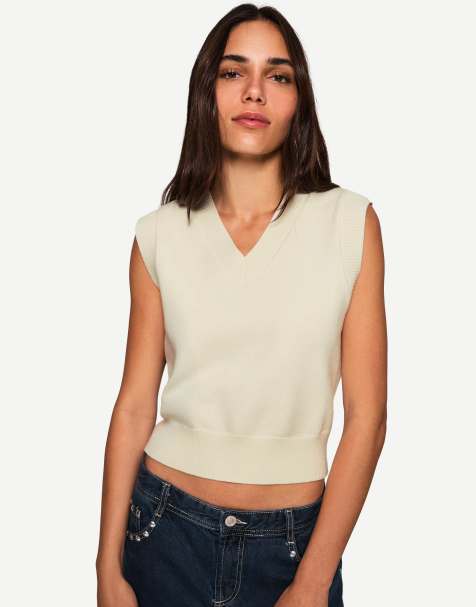 Bershka V-neck vest in ecru - view 1