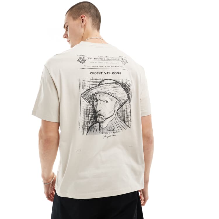 Bershka Van Gogh boxy printed T-shirt in beige | ASOS