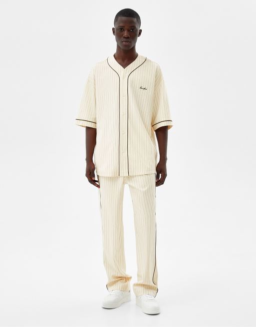 Bershka varisty baseball shirt in ecru | ASOS