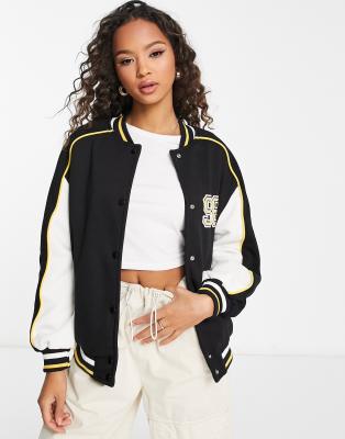 Bershka varsity bomber in black