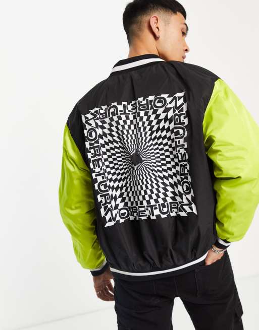 Bershka varsity bomber jacket in green