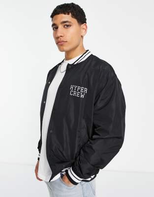 Bershka Varsity Bomber Jacket In Black ModeSens