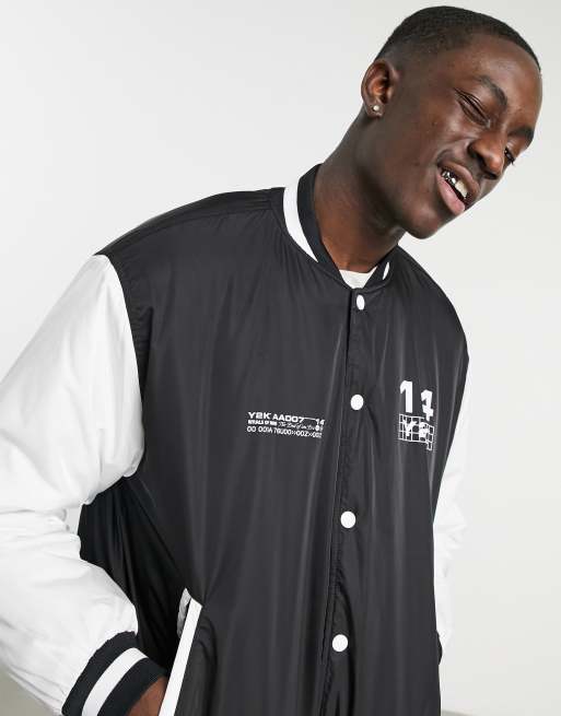 Black varsity bomber outlet jacket mens