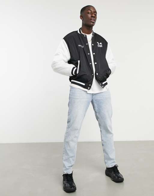 Black bomber shop varsity jacket