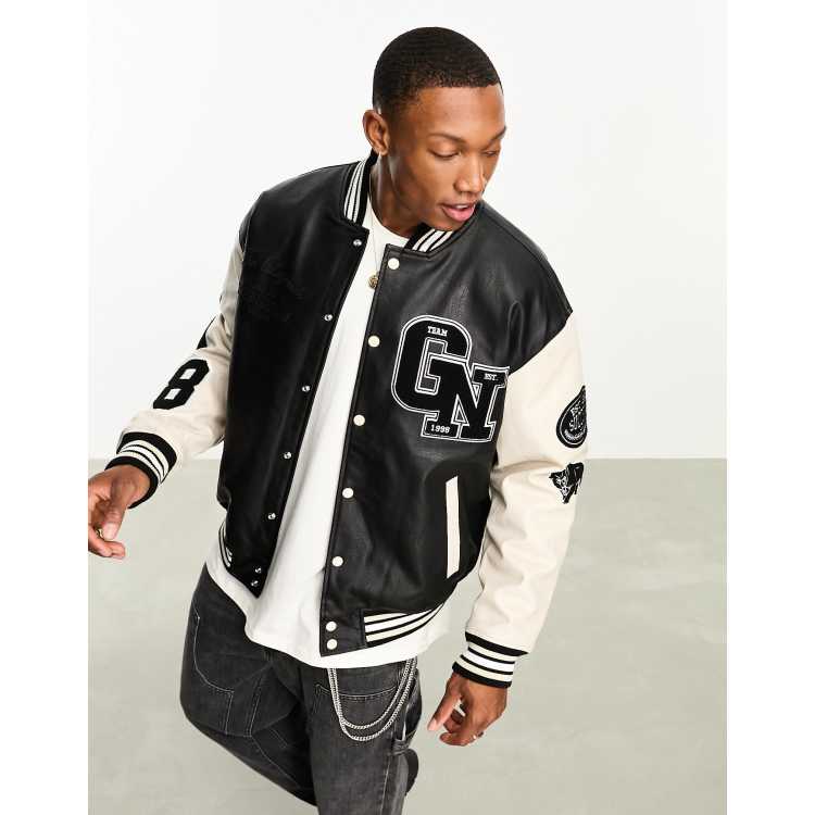 Faux leather shop letterman jacket