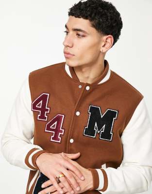 bershka brown varsity jacket