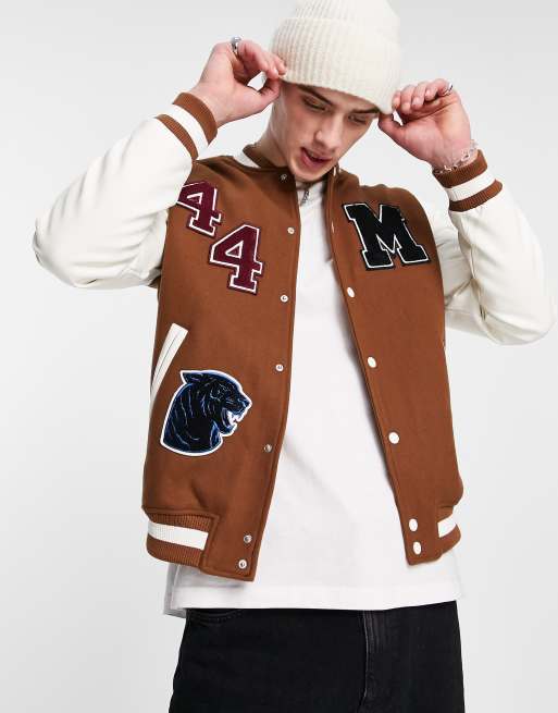 Bershka varsity jacket in brown ASOS
