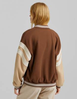 bershka brown varsity jacket